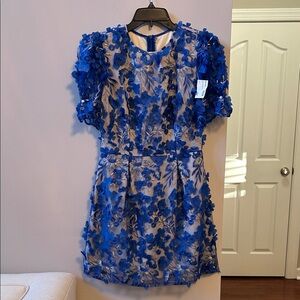 Elegant Blue Floral Mini Dress